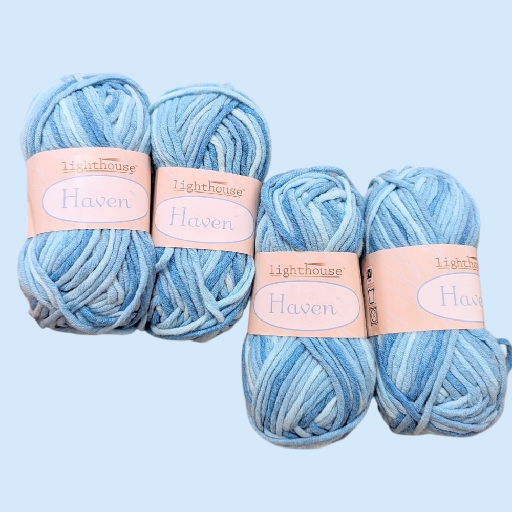(4) Lighthouse Haven YARN 1.75 oz, 56 Yards Each. Gulf Blue Color Bulky Lot